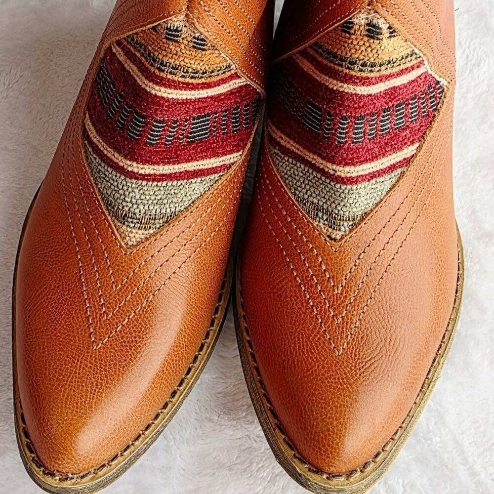 Sbicca Ankle Boots 7 Tan Leather Embroidered Tribal Boho Western Festival Desert - Picture 5 of 13
